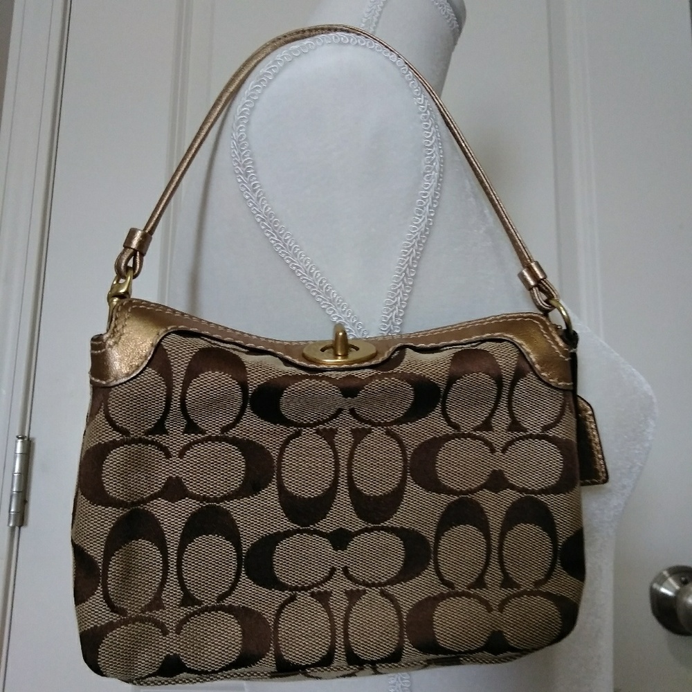 COACH Tan and Brown Tiny Handbag